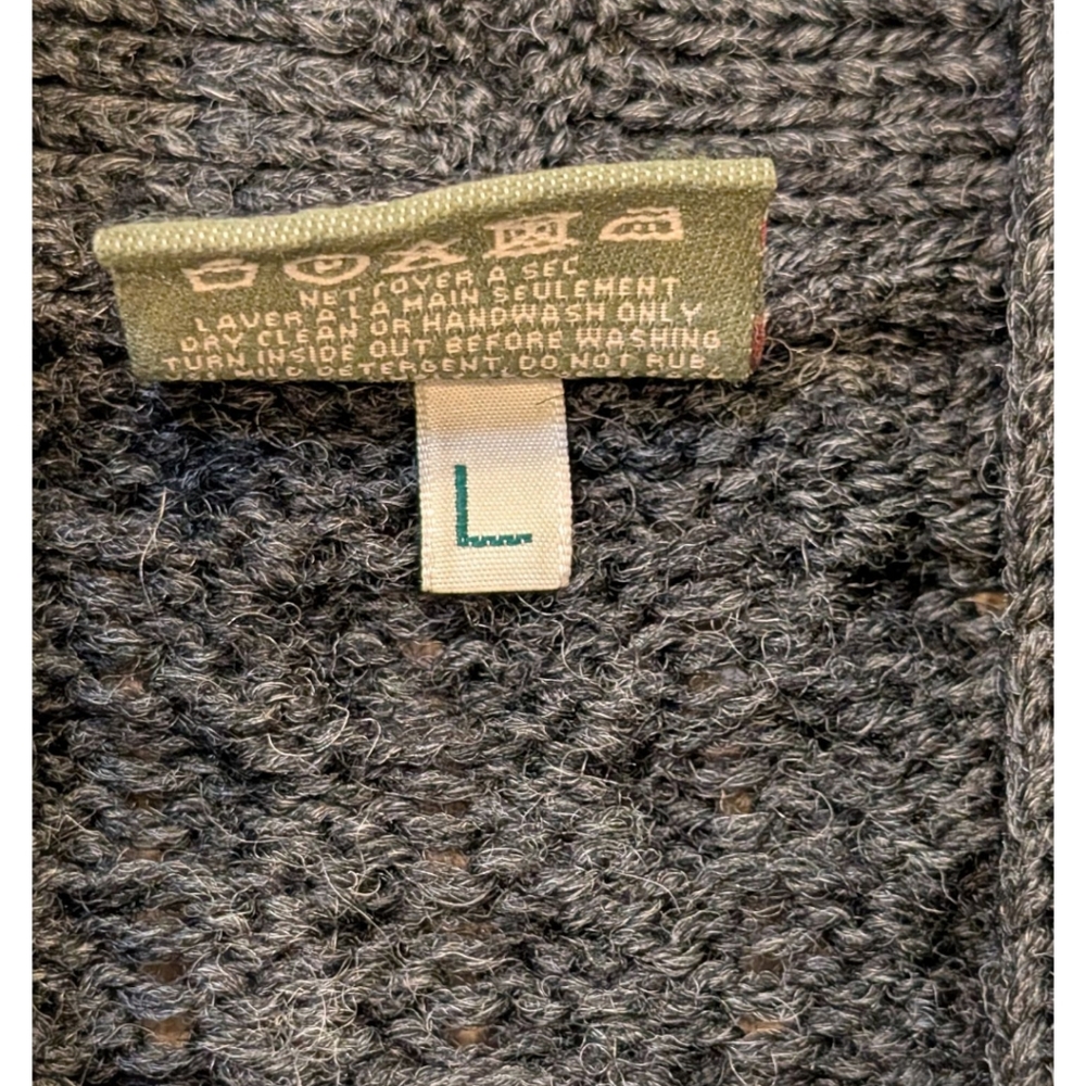 Carraig Donn Unisex Pure New Wool Irish Cable Knit Cardigan Sweater L -Charcoal - Picture 5 of 5